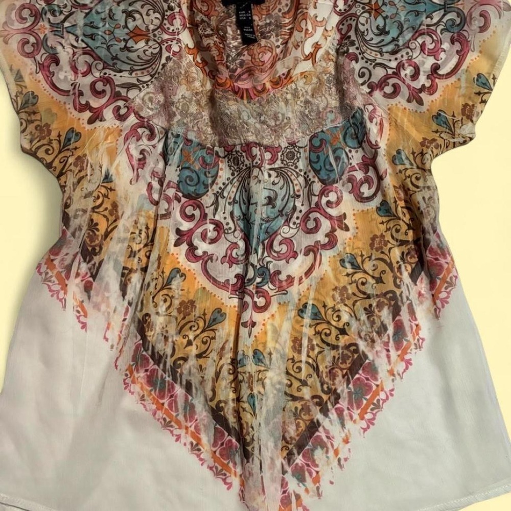 Vintage Y2K F.A.N.G Sheer Paisley Lace Babydoll Blouse Top